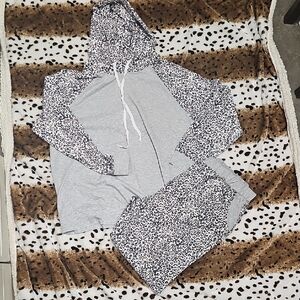 Gray and Leopard Print Women's Lounge Set
